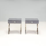 Shagreen Blue Glass Bedside Tables, Set of Two