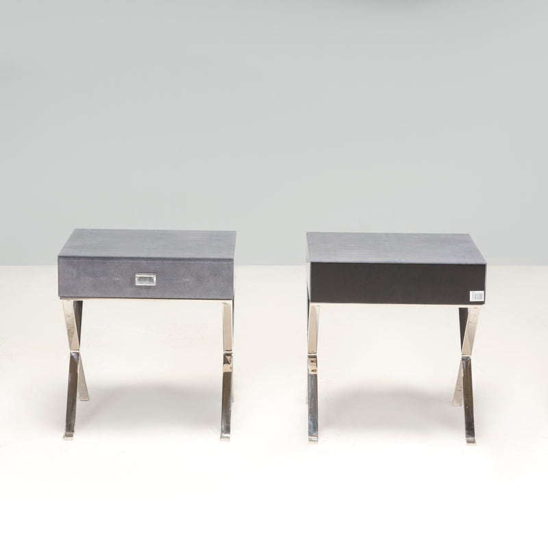 Shagreen Blue Glass Bedside Tables, Set of Two