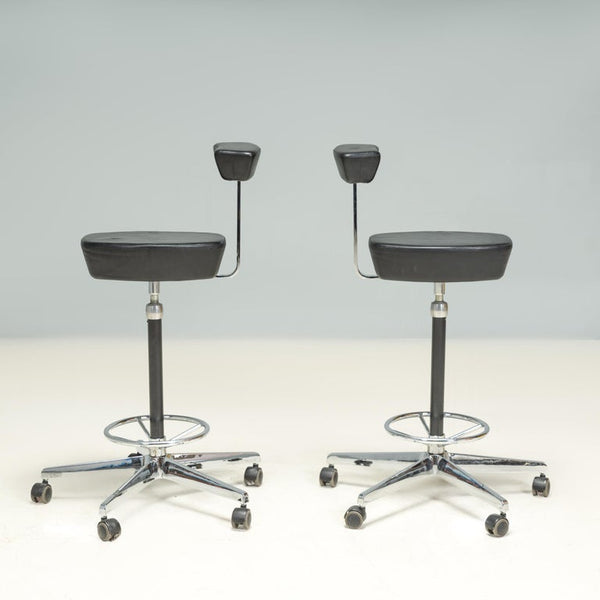 Vitra by George Nelson Black Leather Perch Swivel Desk Chairs, 2001, Set of 2