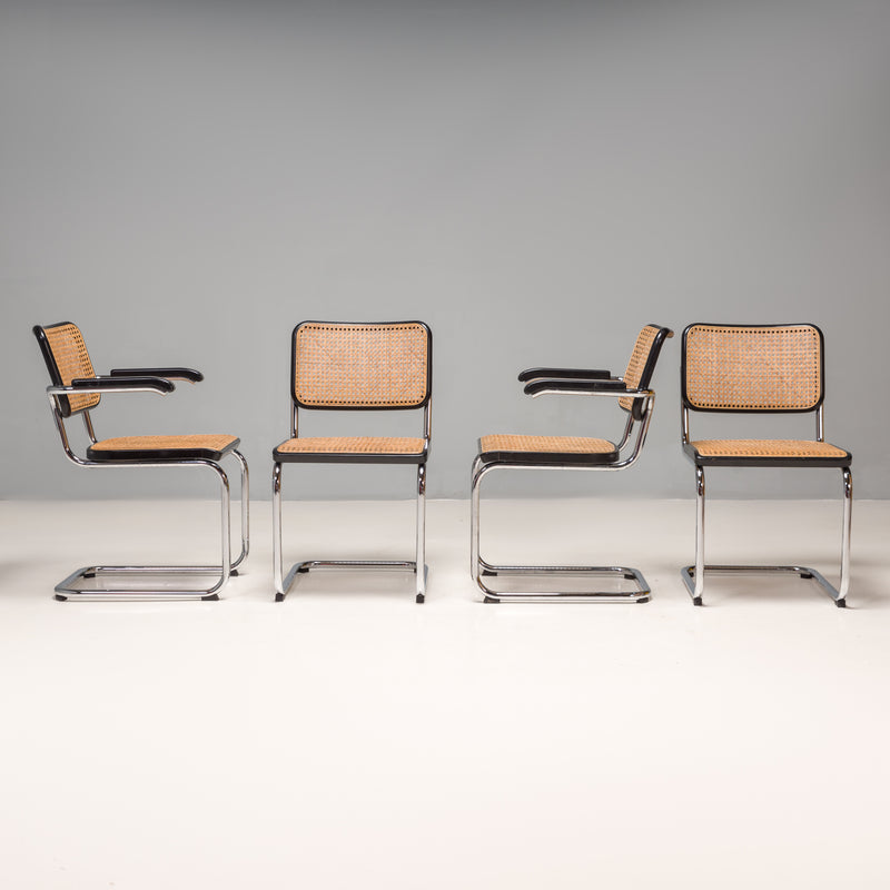 Marcel Breuer by Thonet S 32 & S 64 Cane Dining Chairs, Set of 4