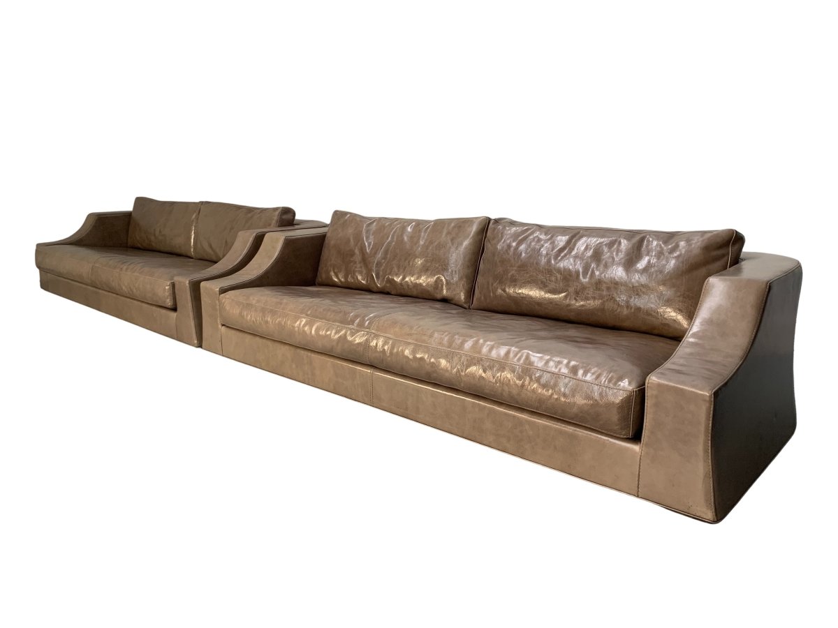 Baxter of Italy 4 - Seat Sofas - In Grey Brown Tuscany Leather, Set of 2 @ REHAUS