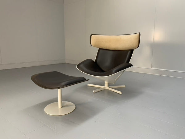 B&B Italia Almora Lounge Armchair & Footrest - In Merino & Grey Leather @ REHAUS