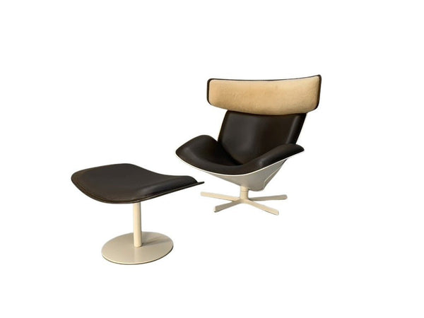 B&B Italia Almora Lounge Armchair & Footrest - In Merino & Grey Leather