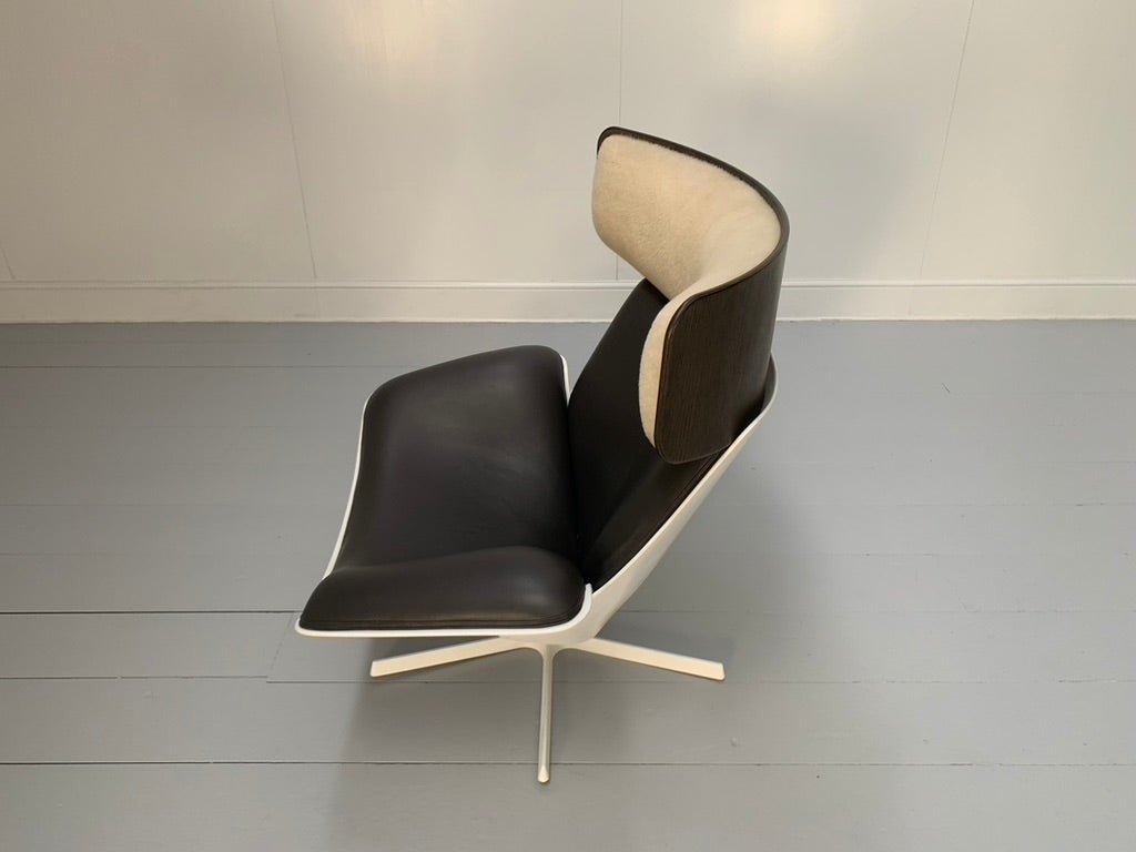 B&B Italia Almora Lounge Armchair & Footrest - In Merino & Grey Leather @ REHAUS