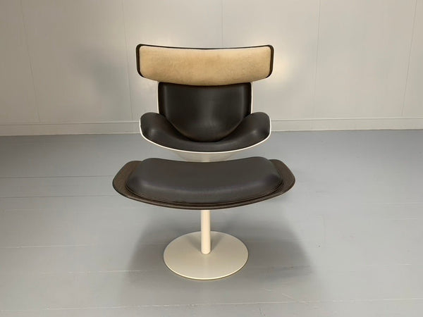 B&B Italia Almora Lounge Armchair & Footrest - In Merino & Grey Leather @ REHAUS