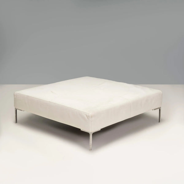 B&B Italia by Antonio Citterio Ivory Cream Leather Charles Square Ottoman - REHAUS - Antonio Citterio