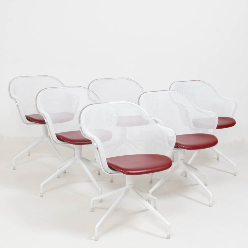 B&B Italia by Antonio Citterio, Luta White and Red Leather Swivel Dining Chairs - Set of 6 - REHAUS - Antonio Citterio