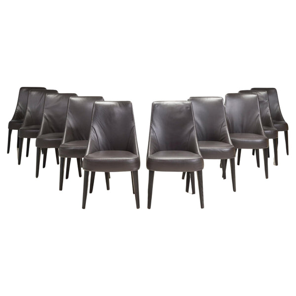 B&B Italia Maxalto by Antonio Citterio Febo Brown Leather Dining Chairs, Set of 10 - REHAUS - Antonio Citterio