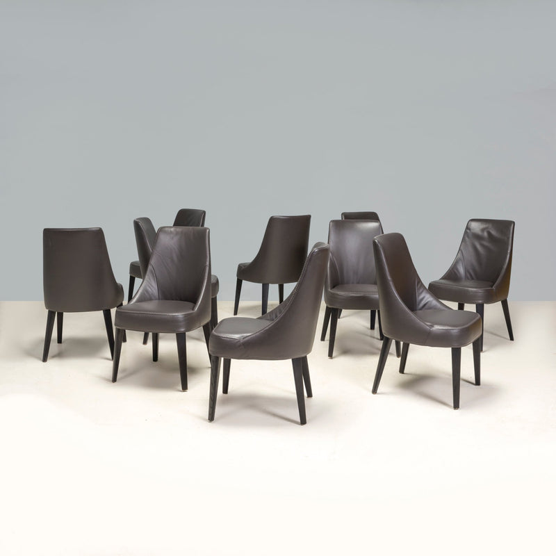 B&B Italia Maxalto by Antonio Citterio Febo Brown Leather Dining Chairs, Set of 10 - REHAUS - Antonio Citterio