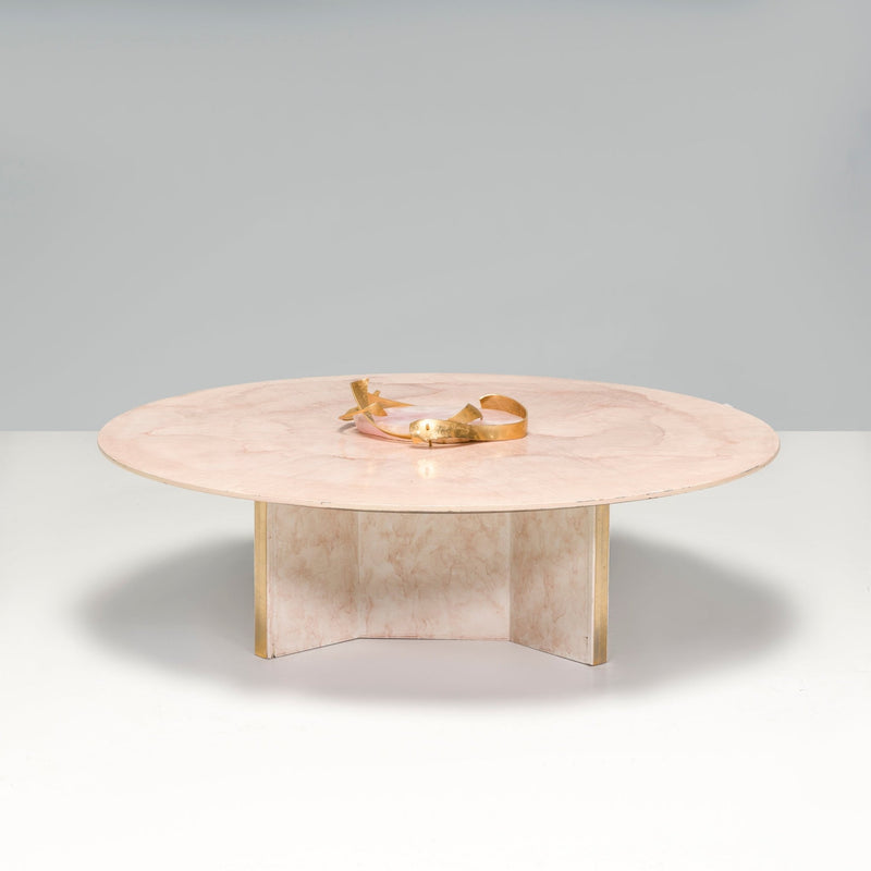 Belgium Marc D'haenens Pink Round Coffee Table, Quartz and Brass - REHAUS - Marc D'haenens