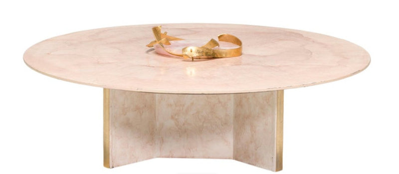 Belgium Marc D'haenens Pink Round Coffee Table, Quartz and Brass - REHAUS - Marc D'haenens