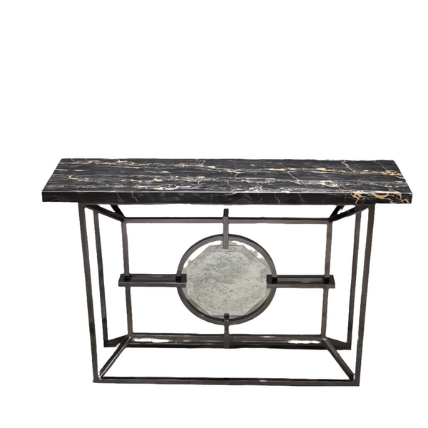 Bespoke Arabescato Corchia Black Marble Top Console Table with Plated Steel Base - REHAUS - Bespoke