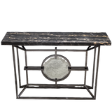 Bespoke Arabescato Corchia Black Marble Top Console Table with Plated Steel Base - REHAUS - Bespoke