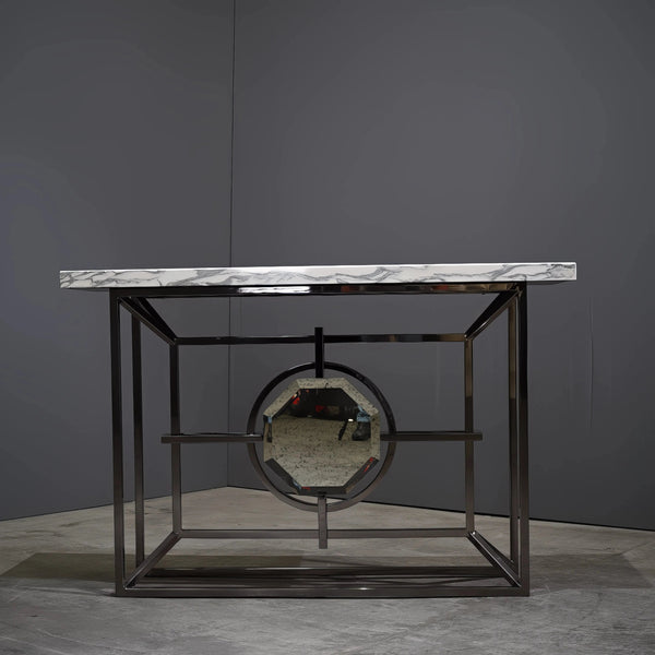 Bespoke Arabescato Corchia White Marble Top Console Table with Plated Steel Base - REHAUS - Bespoke