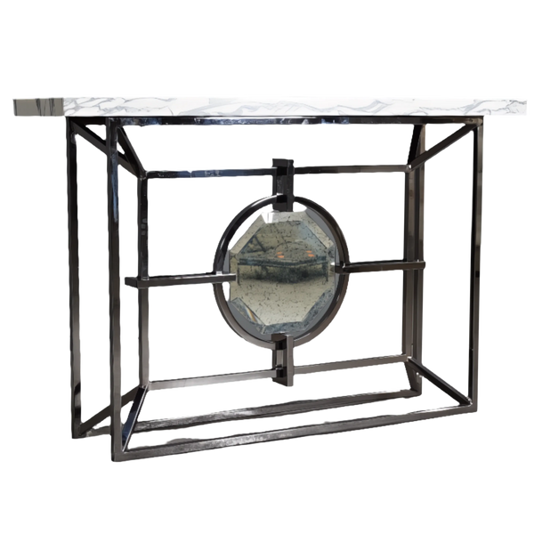 Bespoke Arabescato Corchia White Marble Top Console Table with Plated Steel Base - REHAUS - Bespoke