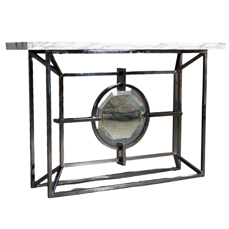 Bespoke Arabescato Corchia White Marble Top Console Table with Plated Steel Base - REHAUS - Bespoke