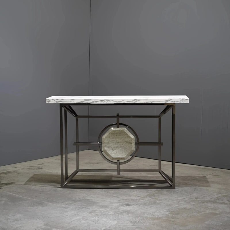 Bespoke Arabescato Corchia White Marble Top Console Table with Plated Steel Base - REHAUS - Bespoke