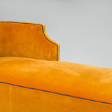 Bespoke Art Deco Style Mustard Yellow Velvet Chaise Longue With Grey Piping - REHAUS - Bespoke