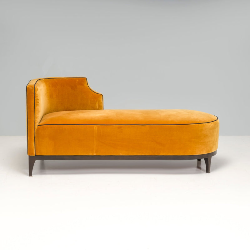 Bespoke Art Deco Style Mustard Yellow Velvet Chaise Longue With Grey Piping - REHAUS - Bespoke