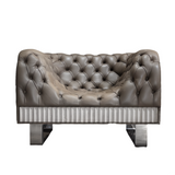 Bespoke Concrete Armchair in Pewter Grey Napa Leather with Soft Chesterfield Detailing - REHAUS - Bespoke