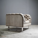 Bespoke Concrete Armchair in Pewter Grey Napa Leather with Soft Chesterfield Detailing - REHAUS - Bespoke