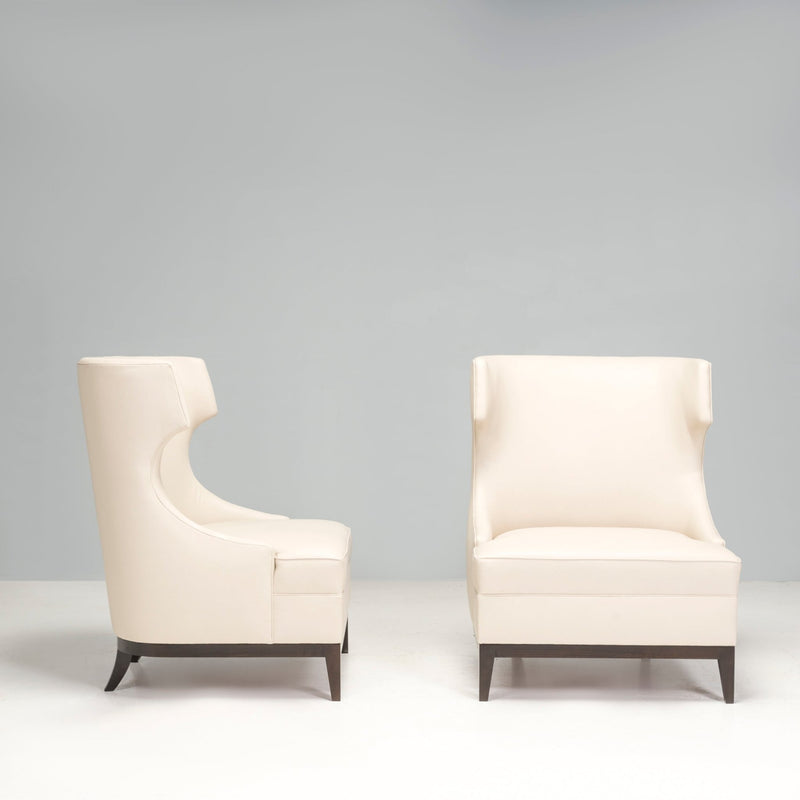 Bespoke Cream Leather High Back Wingback Armchairs, Set of Two - REHAUS - Bespoke