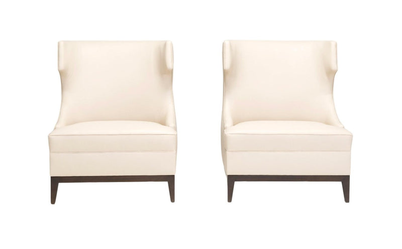 Bespoke Cream Leather High Back Wingback Armchairs, Set of Two - REHAUS - Bespoke