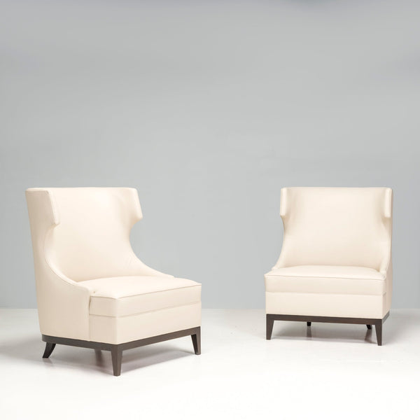 Bespoke Cream Leather High Back Wingback Armchairs, Set of Two - REHAUS - Bespoke