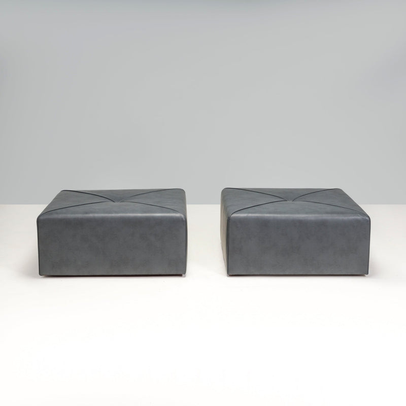 Bespoke Dark Grey Leather Square Ottoman - REHAUS - Bespoke