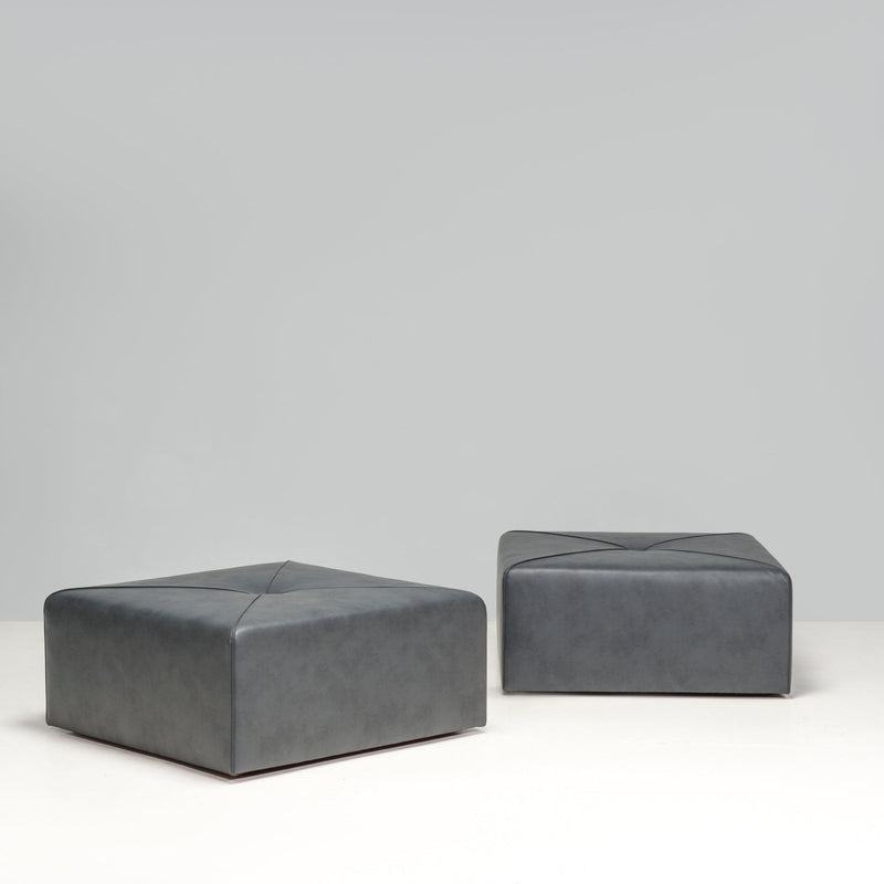 Bespoke Dark Grey Leather Square Ottoman - REHAUS - Bespoke