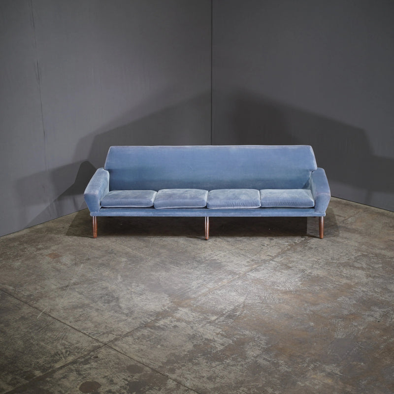 Bramin Møbler Four Seater Sofa in Blue Velvet by N.A. Jørgensens - REHAUS - Bramin Møbler