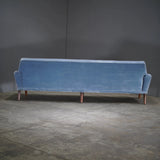 Bramin Møbler Four Seater Sofa in Blue Velvet by N.A. Jørgensens - REHAUS - Bramin Møbler