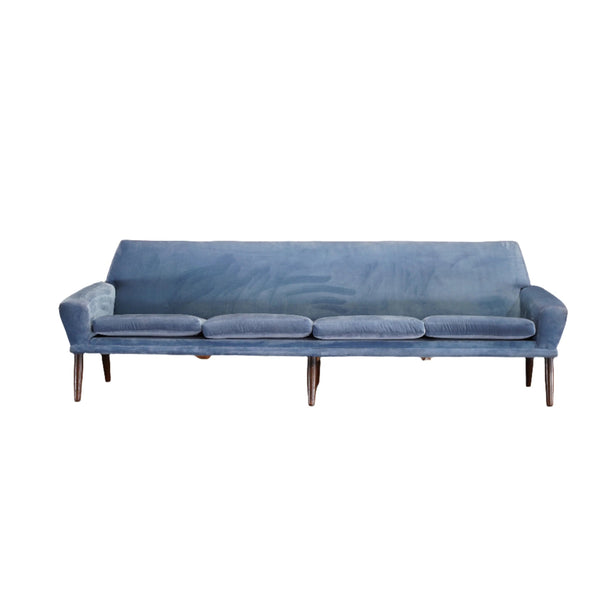 Bramin Møbler Four Seater Sofa in Blue Velvet by N.A. Jørgensens - REHAUS - Bramin Møbler