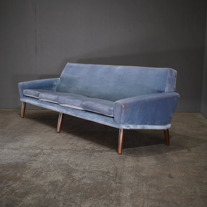 Bramin Møbler Four Seater Sofa in Blue Velvet by N.A. Jørgensens - REHAUS - Bramin Møbler