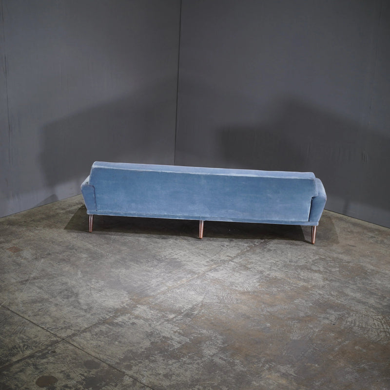 Bramin Møbler Four Seater Sofa in Blue Velvet by N.A. Jørgensens - REHAUS - Bramin Møbler