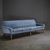 Bramin Møbler Four Seater Sofa in Blue Velvet by N.A. Jørgensens - REHAUS - Bramin Møbler