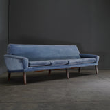 Bramin Møbler Four Seater Sofa in Blue Velvet by N.A. Jørgensens - REHAUS - Bramin Møbler