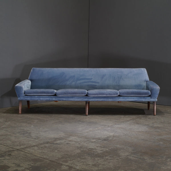 Bramin Møbler Four Seater Sofa in Blue Velvet by N.A. Jørgensens - REHAUS - Bramin Møbler