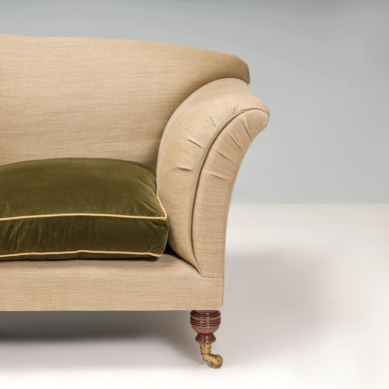 British Victorian Max Rollitt Dean Green Velvet and Beige Fabric Sofa - REHAUS - Max Rollitt