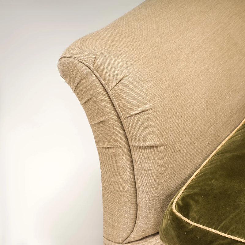 British Victorian Max Rollitt Dean Green Velvet and Beige Fabric Sofa - REHAUS - Max Rollitt