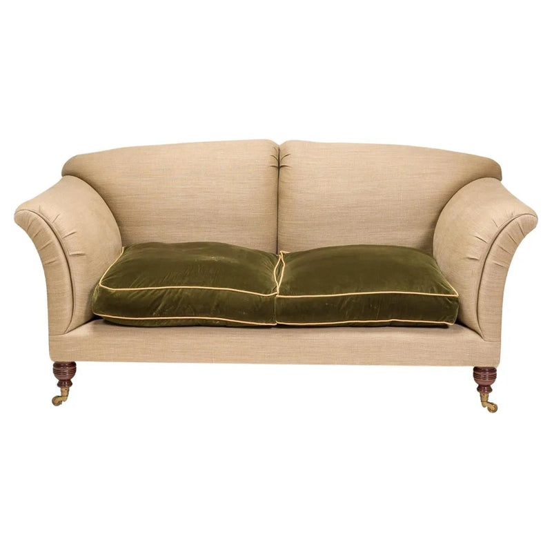 British Victorian Max Rollitt Dean Green Velvet and Beige Fabric Sofa - REHAUS - Max Rollitt