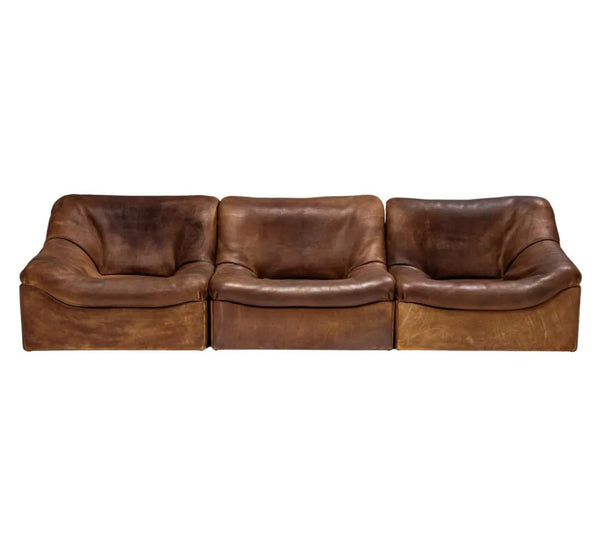 De Sede DS46 Brown Leather Sectional Sofa, 1970s, Set of 3 - REHAUS - De Sede