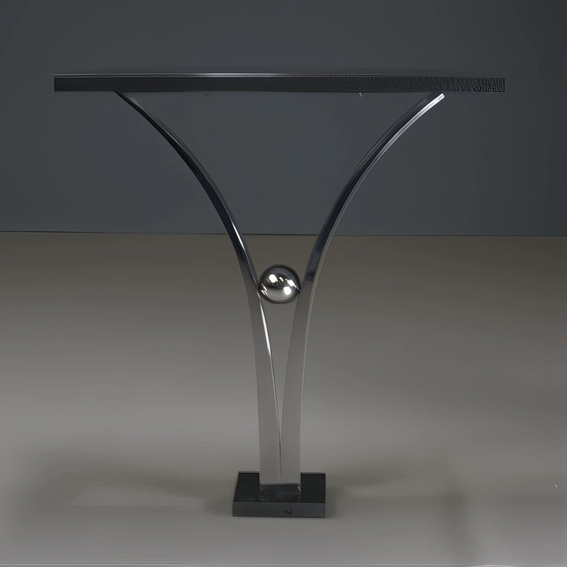 Decorus Viola Console Table in Polished Stainless Steel with Black Granite Top - REHAUS - Decorus