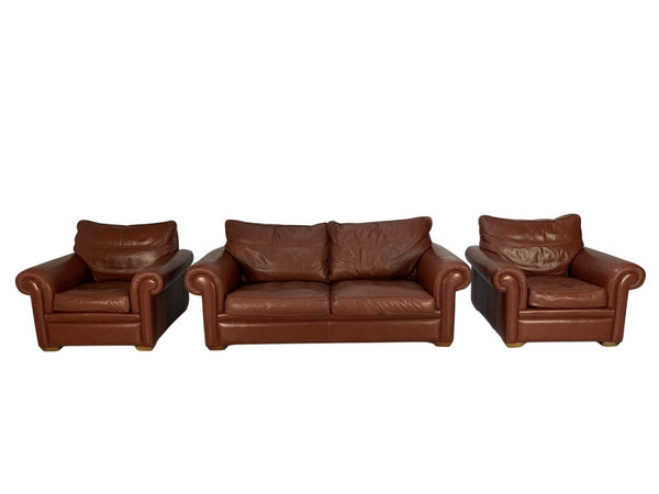 Duresta Garrick Sofa & 2 Armchair Suite - In Tan Brown Niven Leather @ REHAUS