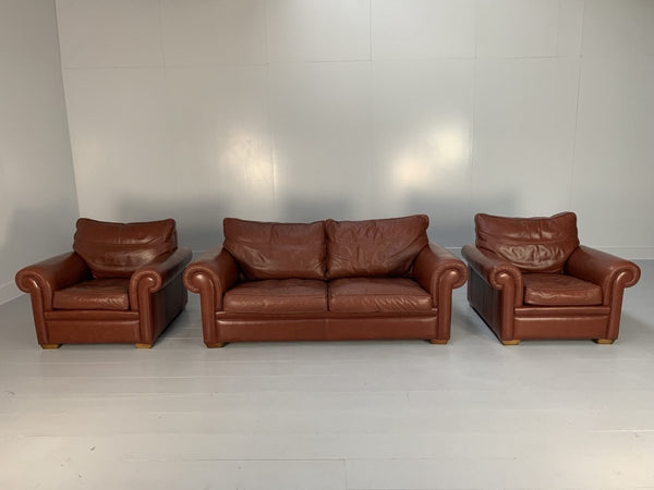Duresta Garrick Sofa & 2 Armchair Suite - In Tan Brown Niven Leather @ REHAUS