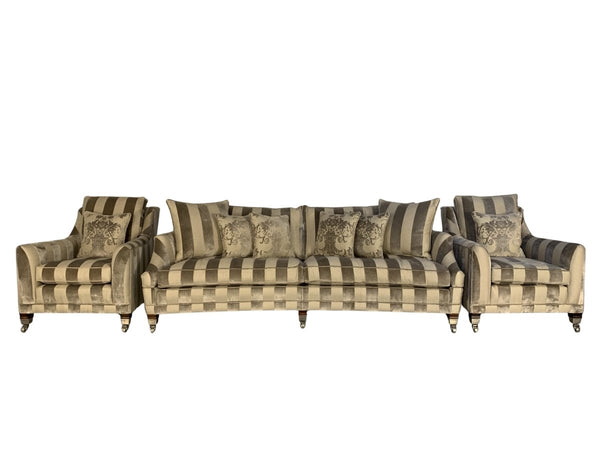 Duresta Hornblower Sofa & 2 Horatio Armchair Suite - In Silver Stripe Velvet @ REHAUS