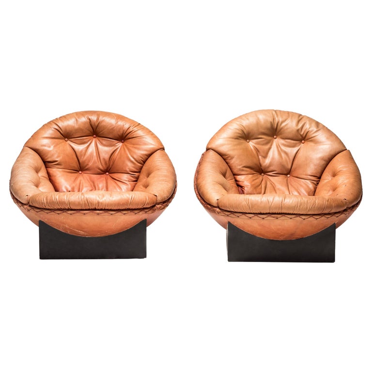 Danish Illum Wikkelsø for Ryesberg Møbler Brown Leather Lounge Chairs, 1960s, Set of 2