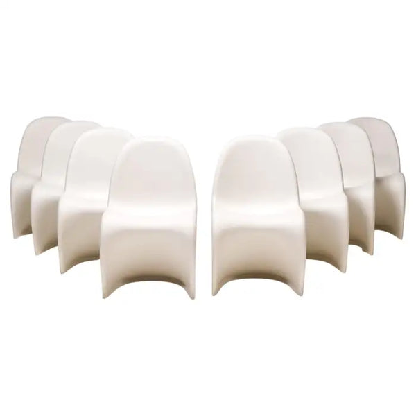 Mid Century Vitra by Verner Panton White Panton Dining Chairs, Set of 8