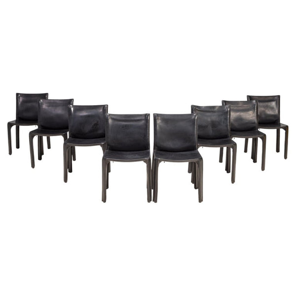 Cassina Cab 412 Black Leather Dining Chairs by Mario Bellini, Set of 8