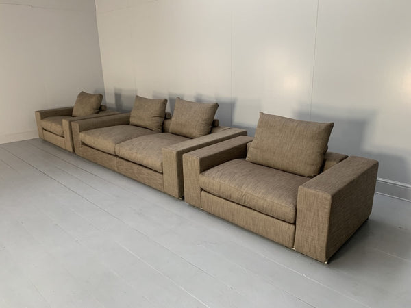 Flexform Groundpiece Sofa & 2 Armchair Suite - In Woven Linen @ REHAUS